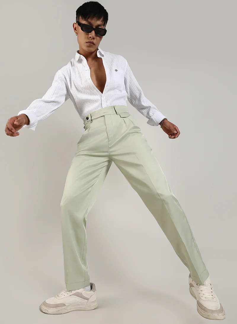 CAHOOT  Men's Pale Green Solid Tailored Trousers For Casual Wear | Tailored Fit | 4 Pockets | Button Closure | Trousers Crafted With Comfort Fit For Everyday Wear for Men | Best Price UAE